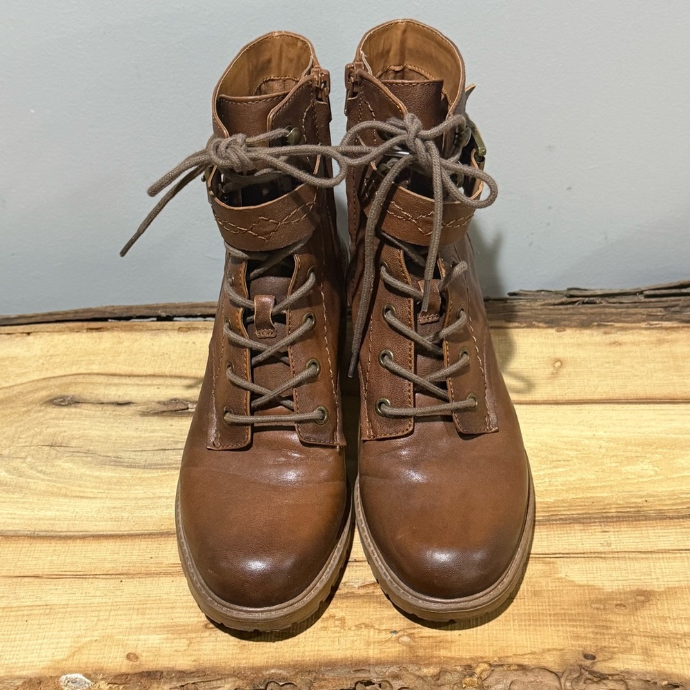 ZODIAC Gemma Leather Size Zip Lace Up Combat Riding Boot 8.5 B17B - Picture 5 of 11